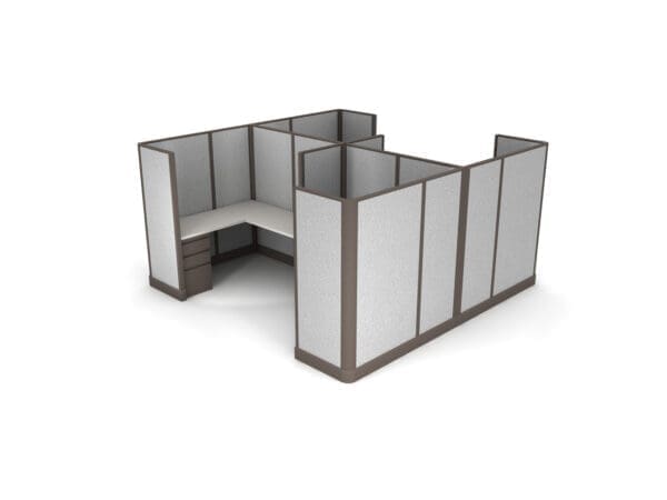 Buy 4 Man office cubicles in 5x5 size set up as L Shape workstations with fabric panels. Central Florida office cubicles installations and deliveries available by KUL office furniture Orlando FL